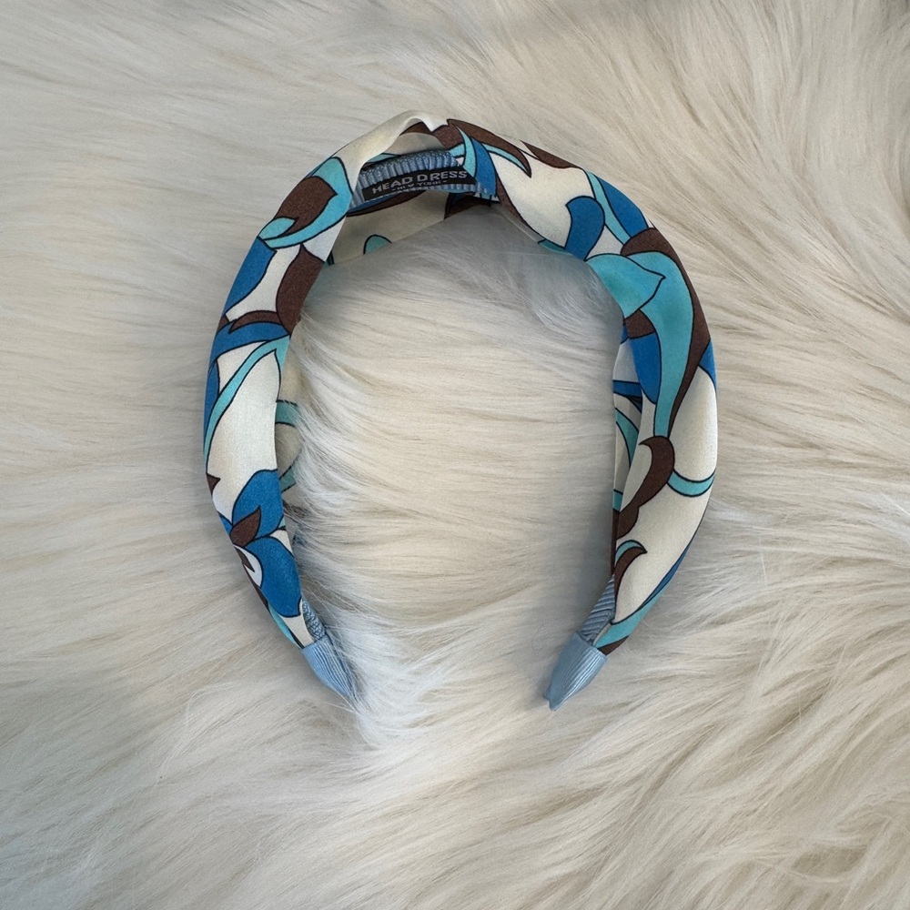 Blue, Brown & White Floral Scarf Hairband